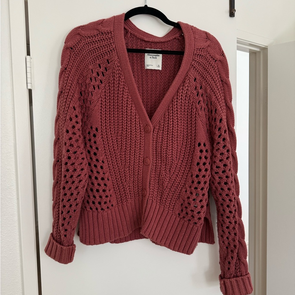 Abercrombie & Fitch Rose Cable-Knit Button Cardigan